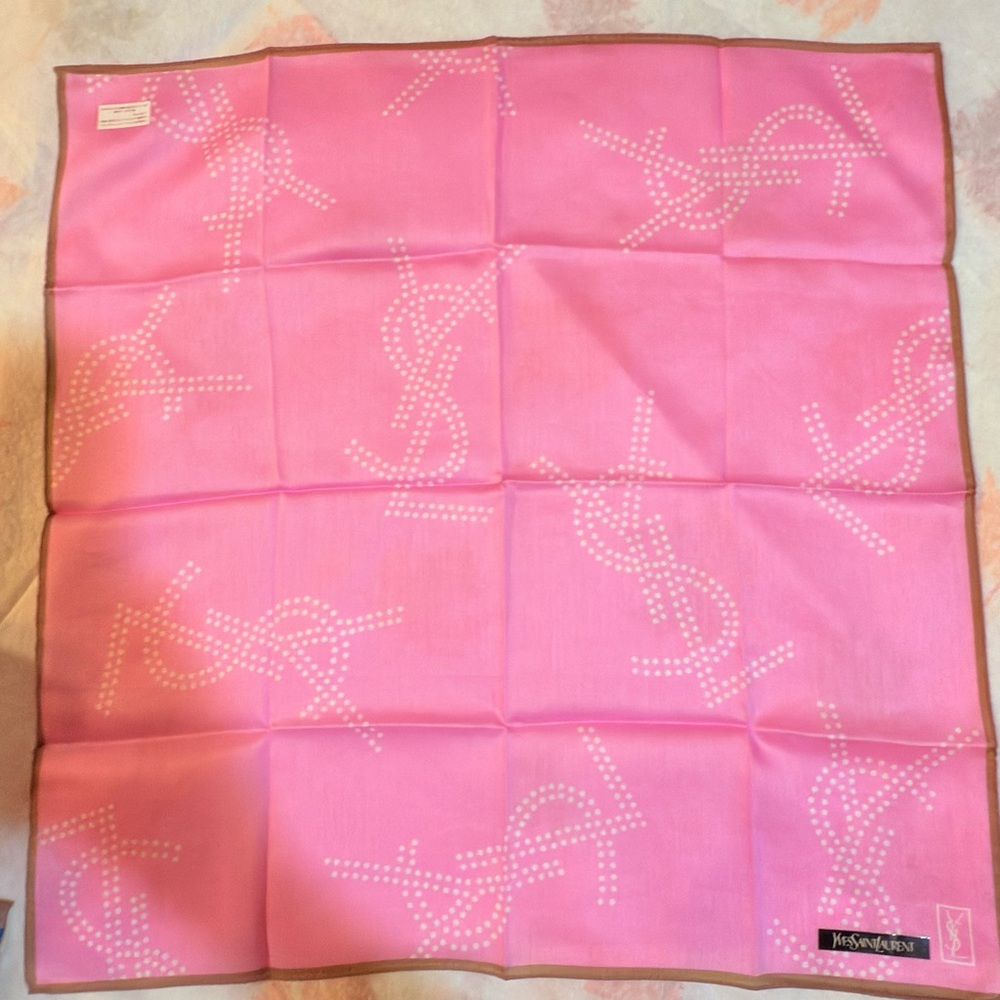 Yves Saint Laurent Pink and Tan Scarf / handkerchief cotton
